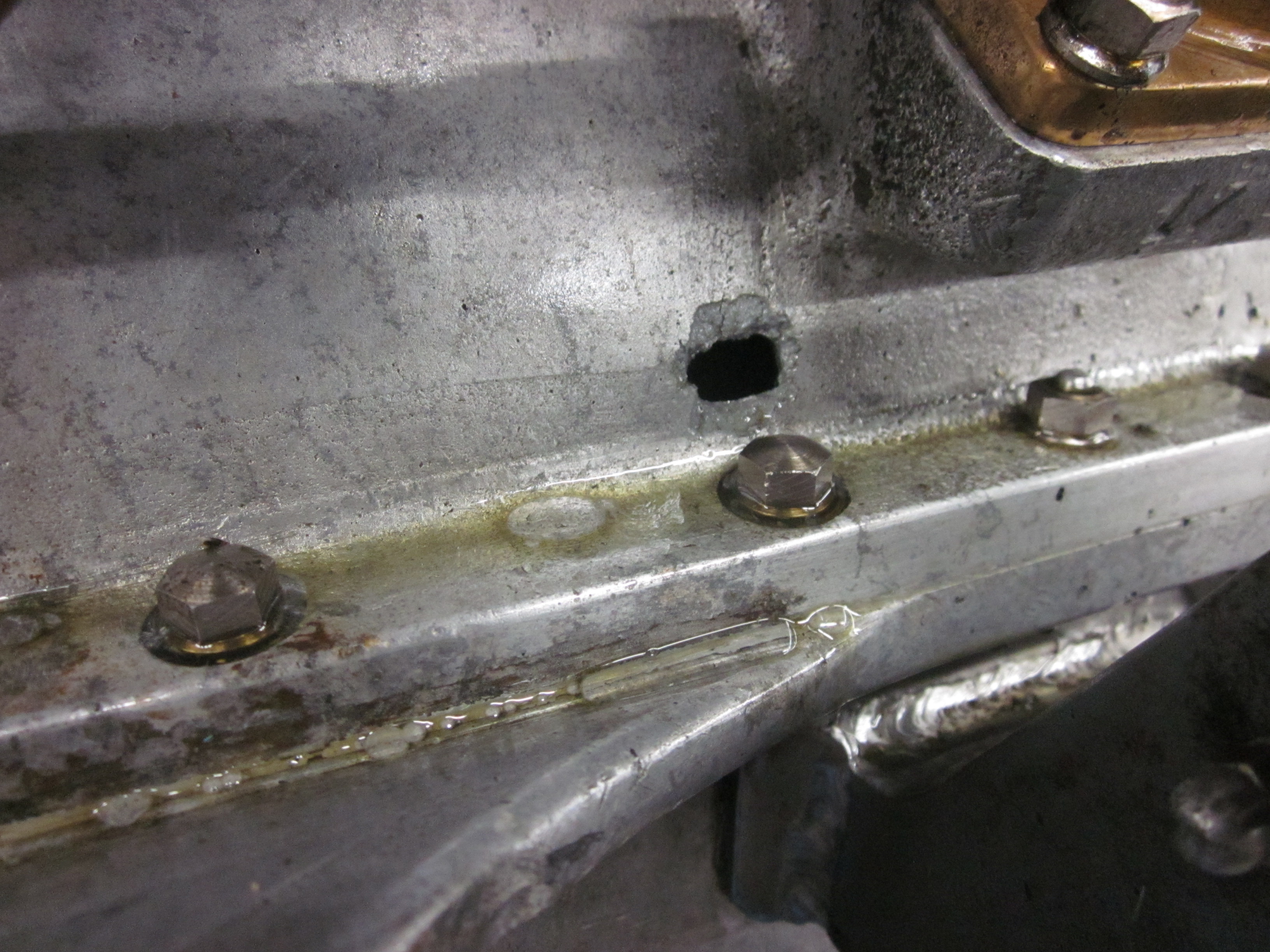 Holed Bugatti Type 39 crankcase